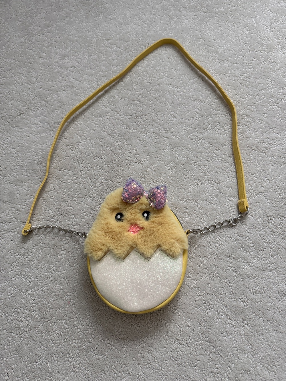 Yellow Chick Crossbody Purse with Sparkle Bow for Kids